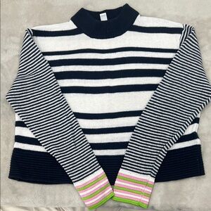 Topshop Black and White Striped Sweater with Pink and Green Accents